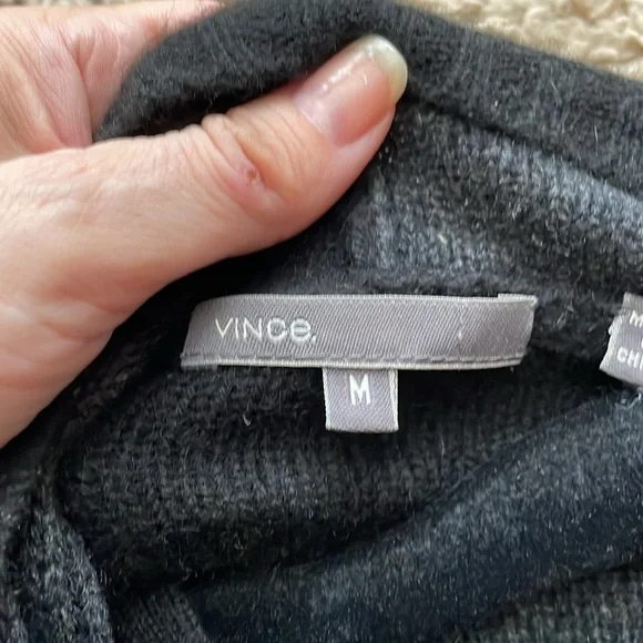 Vince Wrap Drape Front Cashmere Wool Alpaca Blend Sweater Black Gray Stripe EC M - Picture 13 of 16